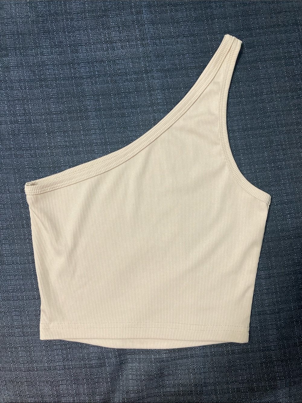 One-Shoulder Ribbed Crop Top in Light Beige